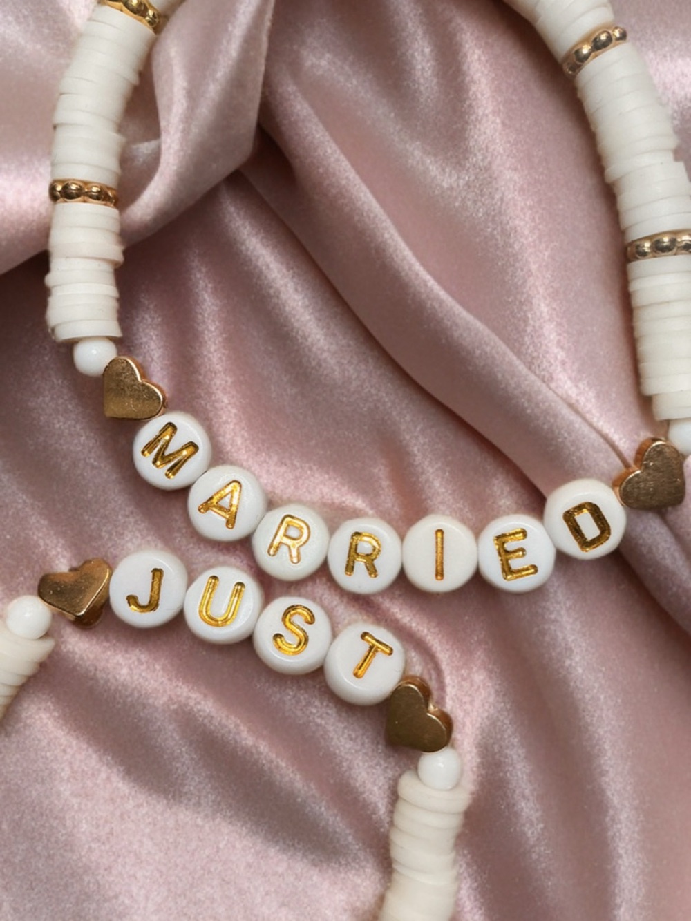 Just Married White & Gold Beaded Bracelet Set